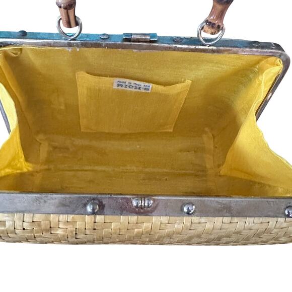 Vintage Rich’s Wicker Handbag Bamboo Top Handle Italian Woven Rattan Purse - Picture 8 of 15